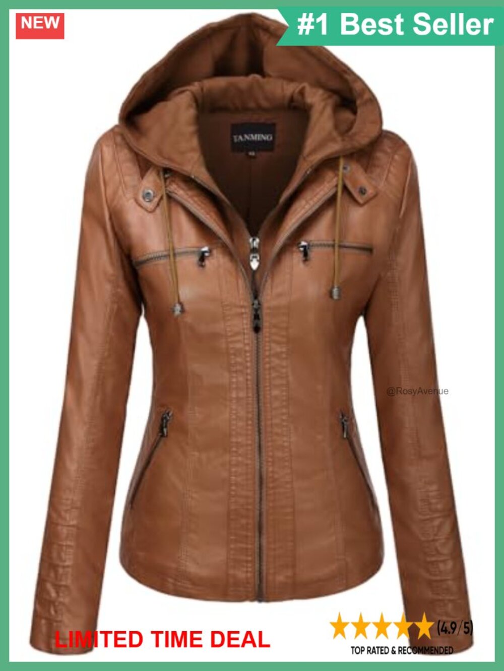 Faux Leather Moto Biker Jacket Hooded Slim Fit Zipper Pockets